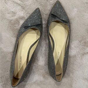 Sarah Flint Glitter Bow Flats - Silver